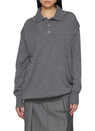 首图 - 点击放大 - SONIA CARRASCO - Knit Double Collar V-Neck Wool Sweater