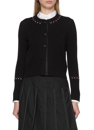 首图 - 点击放大 - THOM BROWNE - Embroidered Jersey Stitch Cropped Cashmere Blend Knit Cardigan