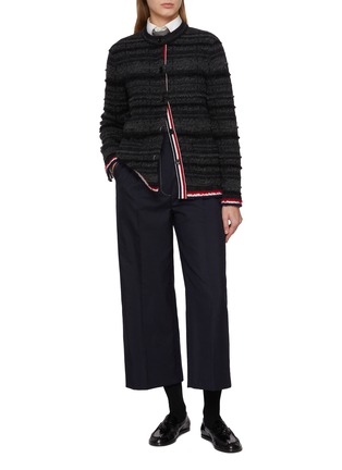 模特儿示范图 - 点击放大 - THOM BROWNE - Chequered Jacquard Knit Cardigan Jacket