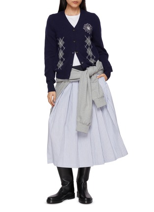 模特儿示范图 - 点击放大 - MARDI MERCREDI - Contrast Waistband Pleated Striped Cotton Maxi Skirt