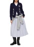 模特儿示范图 - 点击放大 - MARDI MERCREDI - Contrast Waistband Pleated Striped Cotton Maxi Skirt