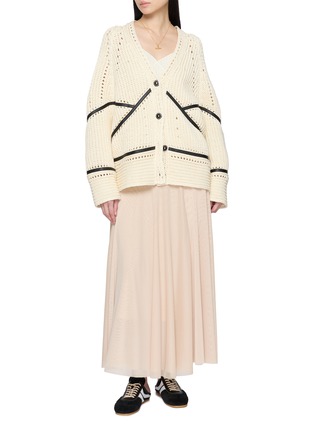 模特儿示范图 - 点击放大 - ERMANNO SCERVINO - Contrast Insert Crochet Cotton Cardigan