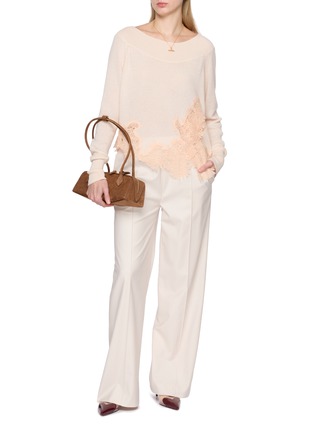 模特儿示范图 - 点击放大 - ERMANNO SCERVINO - Long Sleeve Lace Insert Cashmere Knit Sweater