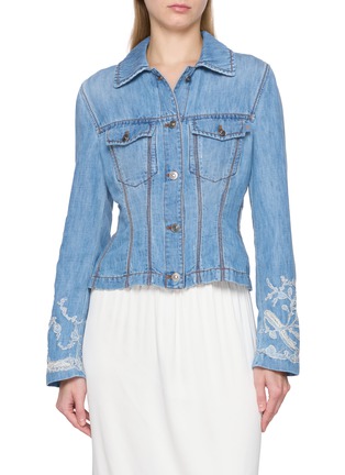 首图 - 点击放大 - ERMANNO SCERVINO - Lace Panelled Sleeves Denim Jacket