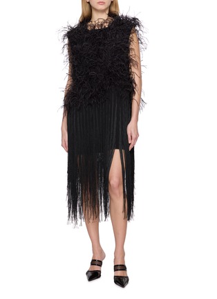 模特儿示范图 - 点击放大 - SHARON WAUCHOB - Embroidered Feather Fringed Dress