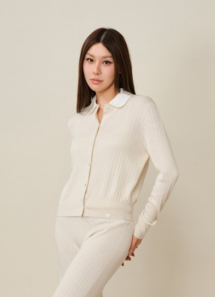 细节 –点击放大 - SILKY MIRACLE - CloudKnit Silk Cashmere Wool Knit Cardigan — Almond White/Size 2