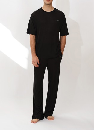 细节 –点击放大 - SILKY MIRACLE - Nude Men's Knit Straight Leg Pyjama Trousers — Black/Size M