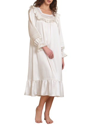 首图 –点击放大 - SILKY MIRACLE - Purity Ruffle Hem Lace Silk Nightgown — Pearl White/Size S
