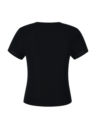 细节 –点击放大 - SILKY MIRACLE - Nude Swarovski Crystal T-Shirt — Black/Size M