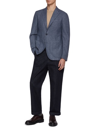 模特儿示范图 - 点击放大 - EQUIL - Jack Single Breasted Plaid Garment Dyed Blazer