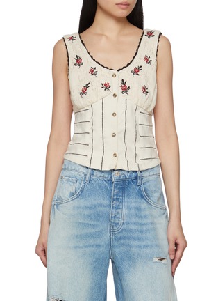 首图 - 点击放大 - FREE PEOPLE - Sleeveless Rose Bud Embroidered Knit Top