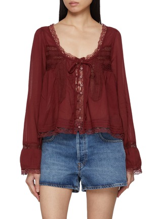 首图 - 点击放大 - FREE PEOPLE - Evermore Lace Trim Long Sleeve Top