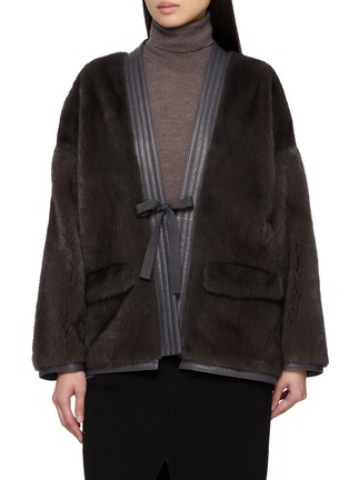 首图 - 点击放大 - KRUF - Long Sleeve Leather Trim Mink Fur Kimono Jacket