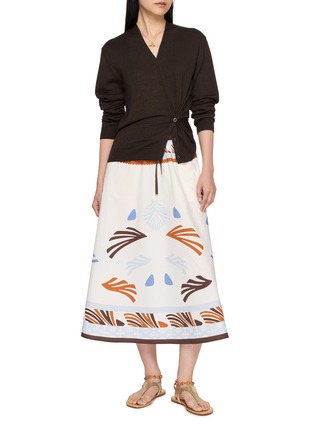 模特儿示范图 - 点击放大 - HERNO - Flared Drawstring Waistband Printed Cotton Skirt