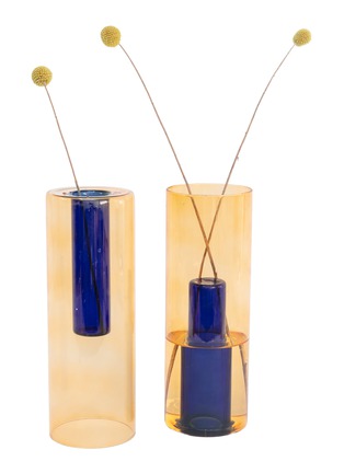 首图 –点击放大 首图 –点击放大 - BLOCK DESIGN - Single Large Reversible Glass Vase — Peach/Cobalt