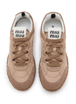 细节 - 点击放大 - MIU MIU - 女款绒面皮拼接运动鞋