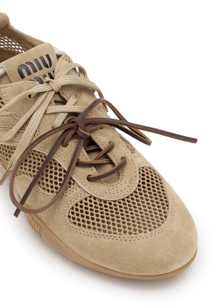 细节 - 点击放大 - MIU MIU - 女款 GYMNASIUM 拼接系带运动鞋