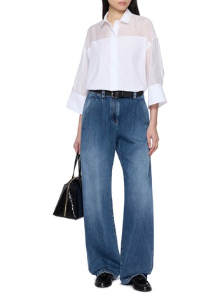 模特儿示范图 - 点击放大 - PESERICO - Sheer Back Dropped Sleeve Shirt