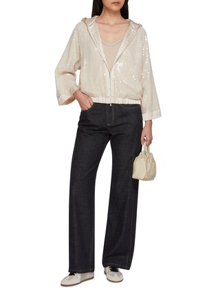 模特儿示范图 - 点击放大 - PESERICO - Hooded Quarter Sleeve Sequin Jacket