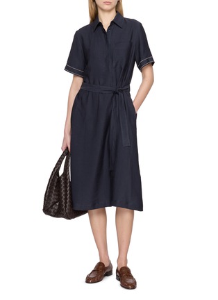 模特儿示范图 - 点击放大 - PESERICO - Short Sleeve Belted Polo Shirt Dress