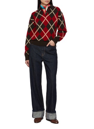 模特儿示范图 - 点击放大 - GUEST IN RESIDENCE - Collegiate Long Sleeve Argyle Knit Polo Shirt