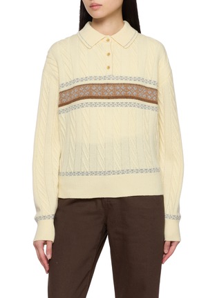 首图 - 点击放大 - GUEST IN RESIDENCE - Long Sleeve Cable Collegiate Cashmere Wool Knit Polo Shirt