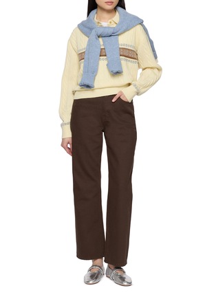 模特儿示范图 - 点击放大 - GUEST IN RESIDENCE - Long Sleeve Cable Collegiate Cashmere Wool Knit Polo Shirt