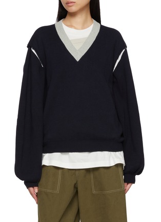 首图 - 点击放大 - FAFAMOON - Layered Knit Sweatshirt Two-Piece Set