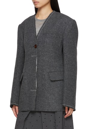 细节 - 点击放大 - FAFAMOON - Knit Stand Collar Wide Shoulder Waist Cinched Blazer