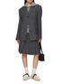 模特儿示范图 - 点击放大 - FAFAMOON - Knit Stand Collar Wide Shoulder Waist Cinched Blazer