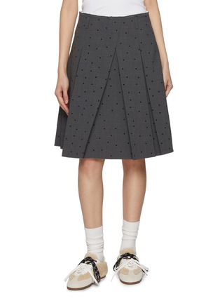 首图 - 点击放大 - FAFAMOON - Triangle Contrast Stitch Dotted Pleated Skirt