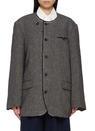 首图 - 点击放大 - FAFAMOON - Triangle Stitch Contrast Lapel Wide Shoulder Blazer