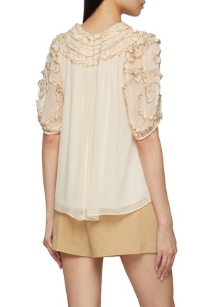 背面 - 点击放大 - ULLA JOHNSON - Isolda Short Sleeve Smocked Ruffle Silk Chiffon Blouse