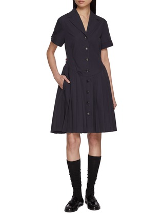 模特儿示范图 - 点击放大 - THOM BROWNE - Notch lapel Pleated Wrinkle Free Cotton Suiting Dress
