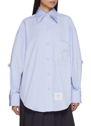 首图 - 点击放大 - THOM BROWNE - Long Sleeve Point Collar Embroidered Crest Poplin Shirt
