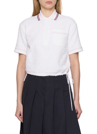 首图 - 点击放大 - THOM BROWNE - Short Sleeve Drawstring Hem Tweed Polo Top