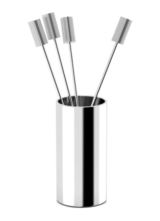 首图 –点击放大 首图 –点击放大 - ANNA NEW YORK - Striations Cocktail Picks in Holder Set of 4 — Silver