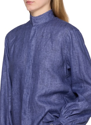  - BOURRIENNE PARIS X - High Officer Collar Ruffle Detail Gathered Back Linen Shirt