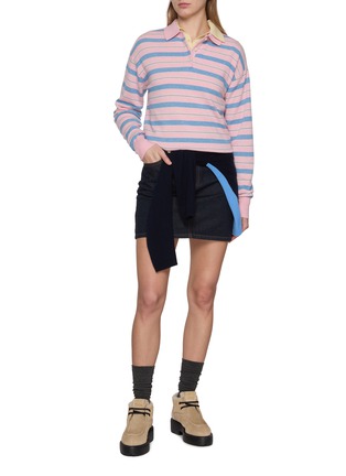 模特儿示范图 - 点击放大 - GUEST IN RESIDENCE - Long Sleeve Collegiate Striped Cashmere Knit Polo Sweater