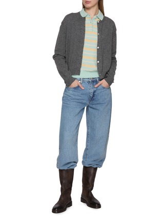 模特儿示范图 - 点击放大 - GUEST IN RESIDENCE - Long Sleeve Collegiate Striped Cashmere Knit Polo Sweater