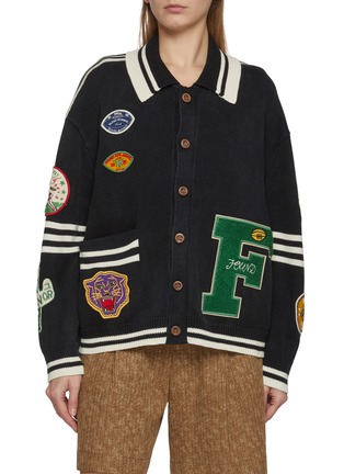 首图 - 点击放大 - FOUND - Varsity Patch Collared Cotton Knit Cardigan