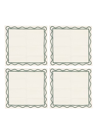 首图 –点击放大 - MISETTE - Colourblock Embroidered Linen Napkin Set — Dark Green