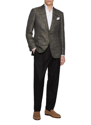 模特儿示范图 - 点击放大 - MAGNUS & NOVUS - Jacquard Sheen Linen Blend Blazer