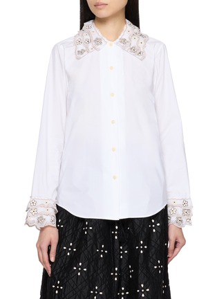 首图 - 点击放大 - JUPE BY JACKIE - Desir Hand Embroidered Ruffles Cotton Poplin Shirt
