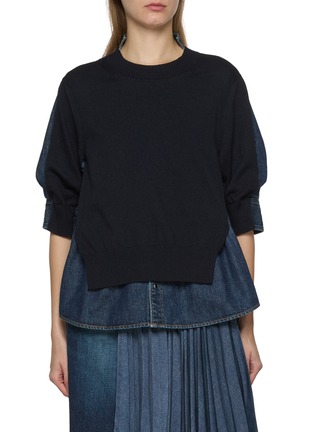 首图 - 点击放大 - SACAI - Hybrid Half Sleeve Dark Wash Denim Top