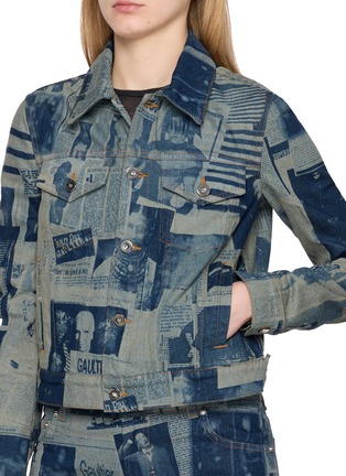  - JEAN PAUL GAULTIER - Newspaper Print Point Collar Cotton Denim Jacket