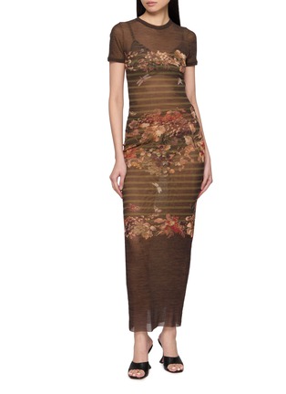 模特儿示范图 - 点击放大 - JEAN PAUL GAULTIER - Marinière Grape Print Sheer Mesh Long Skirt