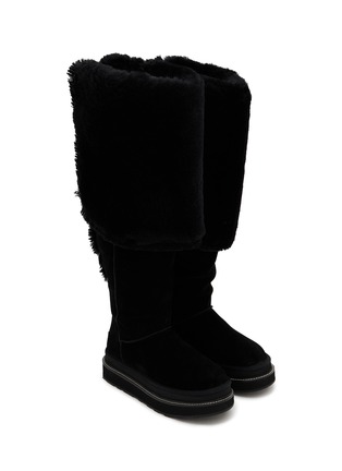 细节 - 点击放大 - UGG - X sacai Flat Thigh High Suede Shearling Boots