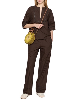 模特儿示范图 - 点击放大 - YVES SALOMON - Elasticated Wide Leg Cotton Pants