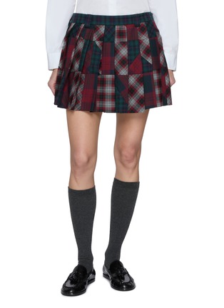 首图 - 点击放大 - MIU MIU - Plaid Patchwork Pleated Wool Mini Skirt